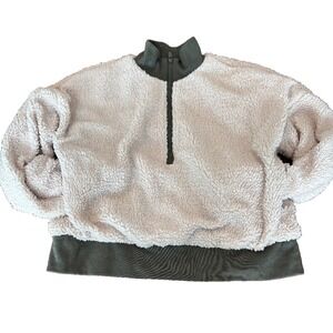 Fabletics fleece jacket green trim 1/2 zip cropped coat lined womens' sz medium